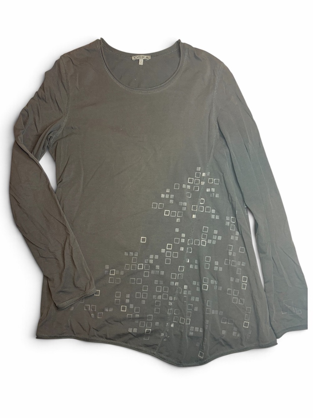 OSKA Germany Grey Black Geometric Print Asymmetrical Lagenlook Top - Sz 2